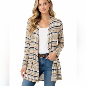 Lands’ End Striped Open Front Cardigan | Size M | Rayon Spandex